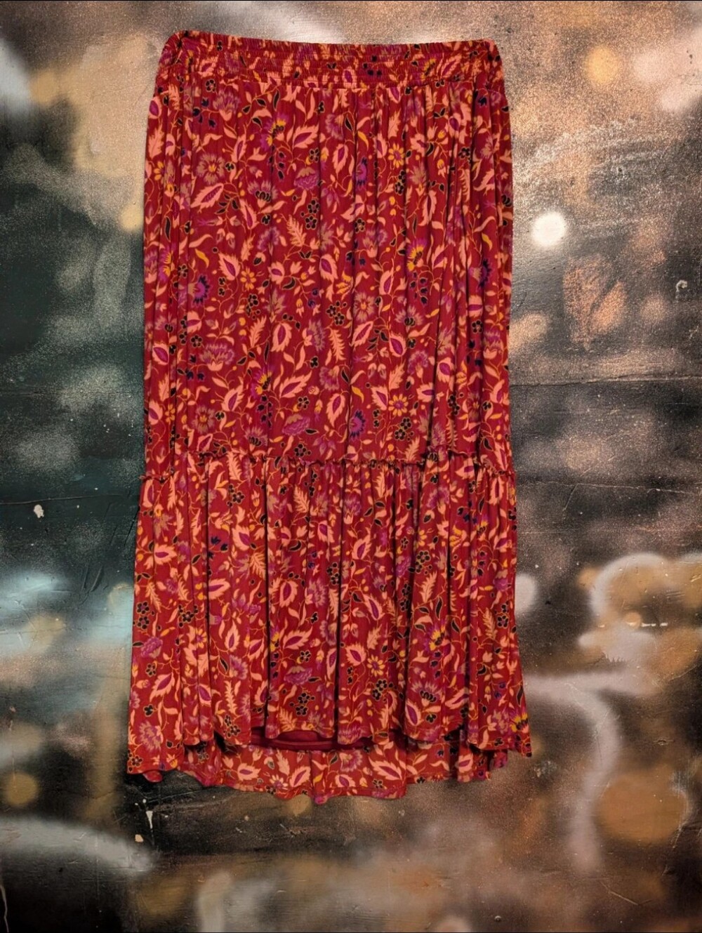 Knox Rose Red Floral Tiered Maxi Skirt